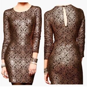 Lucca Couture Knit Foil Brocade Metallic Bodycon Dress